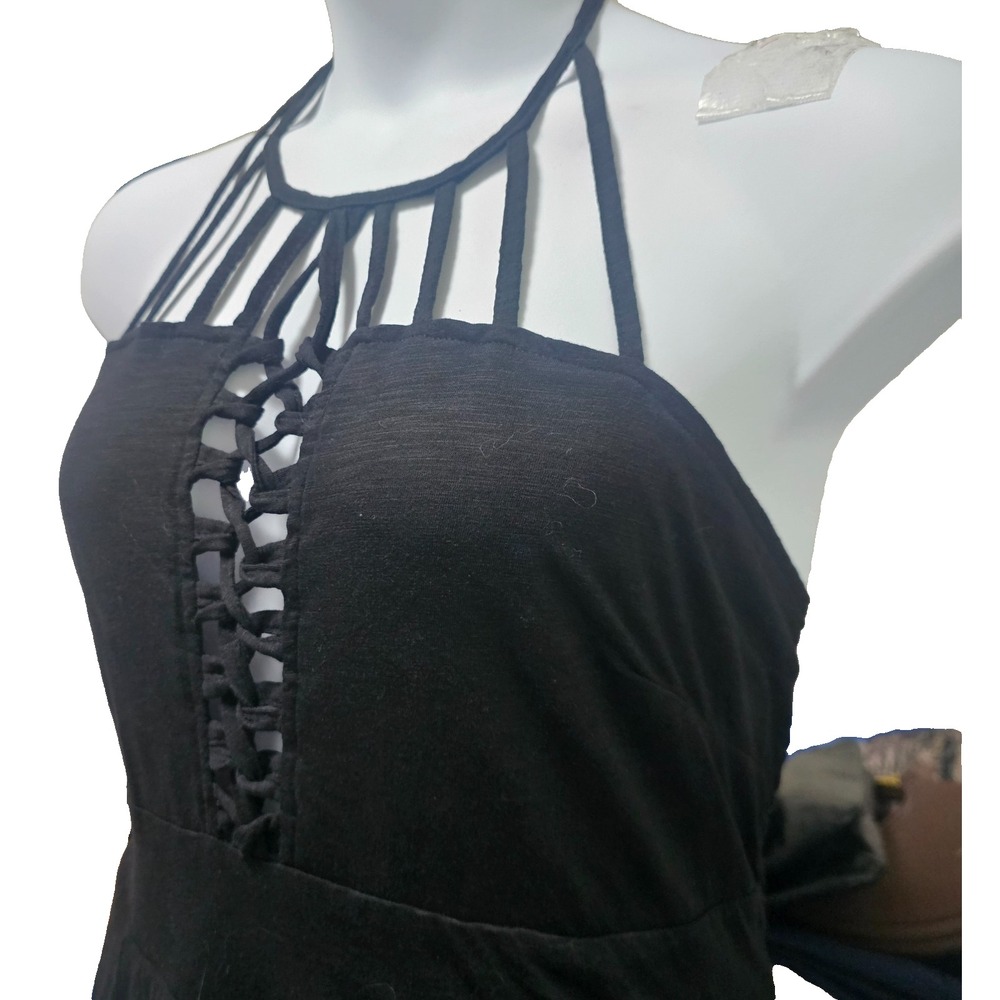 Black Corset Maxi Dress Asymmetrical Lace Up Caged Witchy Fairy Grunge Goth 16W - Picture 4 of 13